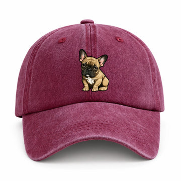 French Bulldog Baseball Cap — Burgundy on white background