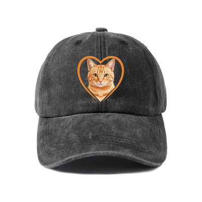 Cat Heart Washed Baseball Cap — Black