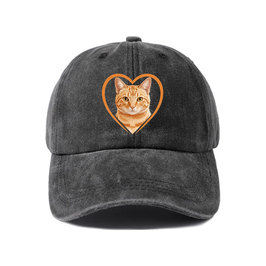 Cat Heart Washed Baseball Cap — Black