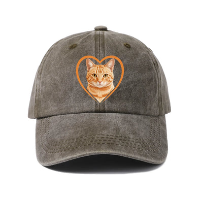 Cat Heart Washed Baseball Cap — Brown