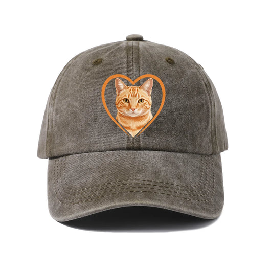 Cat Heart Washed Baseball Cap — Brown