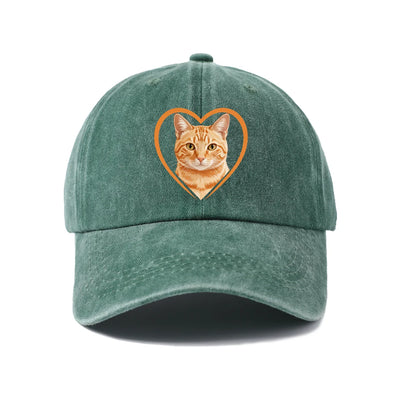 Cat Heart Washed Baseball Cap — Green