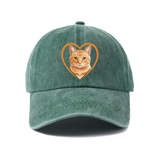 Cat Heart Washed Baseball Cap — Green
