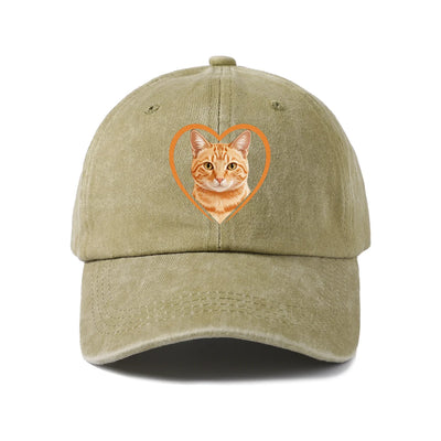 Cat Heart Washed Baseball Cap — Khaki