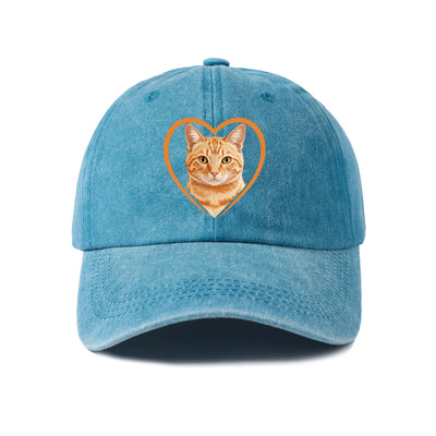 Cat Heart Washed Baseball Cap — Lake Blue