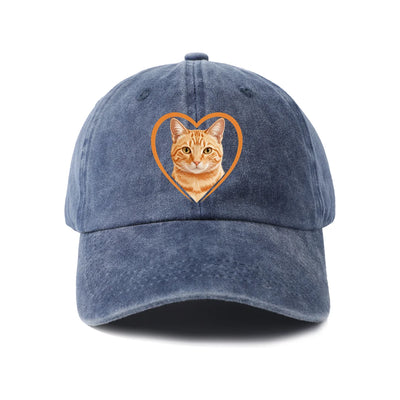 Cat Heart Washed Baseball Cap — Navy Blue