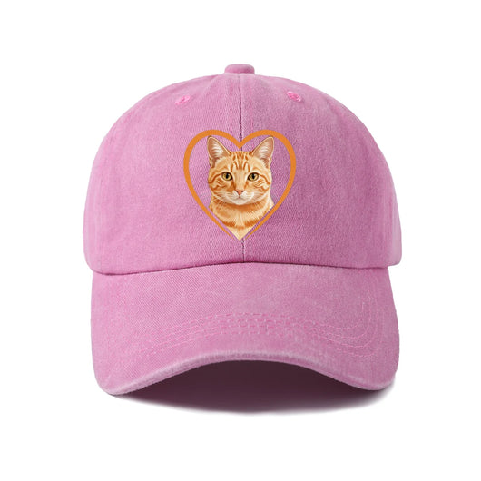 Cat Heart Washed Baseball Cap — Pink