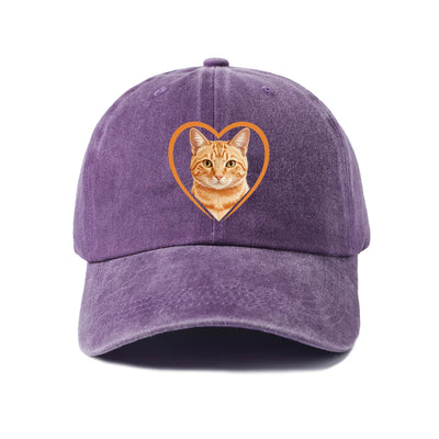 Cat Heart Washed Baseball Cap — Purple