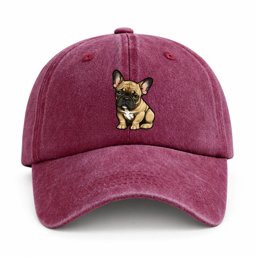 French Bulldog Baseball Cap — Burgundy on white background