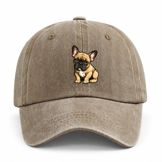 French Bulldog Baseball Cap — Khaki on white background