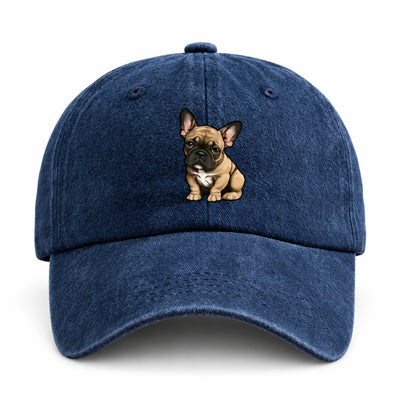 French Bulldog Baseball Cap — Navy Blue on white background