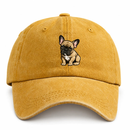French Bulldog Baseball Cap — Yellow on white background