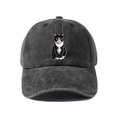 Tuxedo Cat Washed Baseball Cap — Black