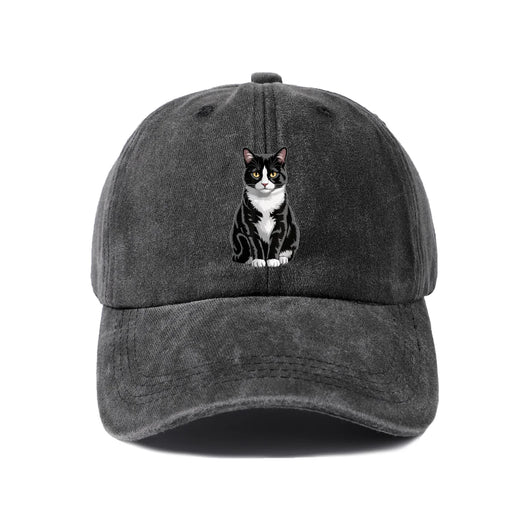 Tuxedo Cat Washed Baseball Cap — Black