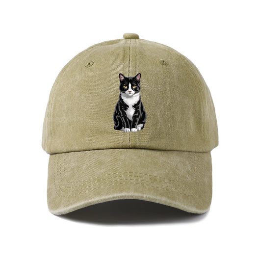 Tuxedo Cat Washed Baseball Cap — Khaki