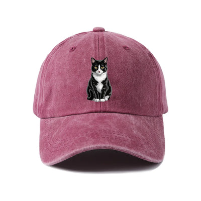Tuxedo Cat Washed Baseball Cap — Maroon