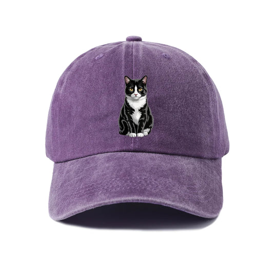 Tuxedo Cat Washed Baseball Cap — Purple