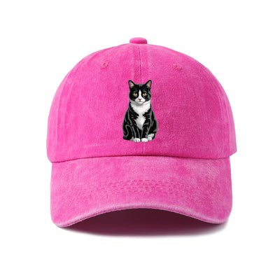 Tuxedo Cat Washed Baseball Cap — Rose Red